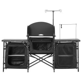 Camping Kitchen Table Portable Outdoor Cook Station Windshield Cupboard Aluminum