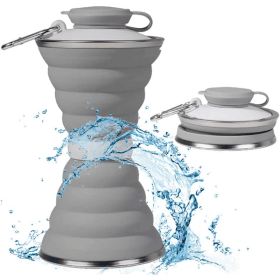 Foldable Water Bottle; Camping Mug With Snap; Reusable Silicone Foldable Leak-Proof Portable Sports Travel Water Bottle For Outdoor; Travel Gym H (Color: Gray)